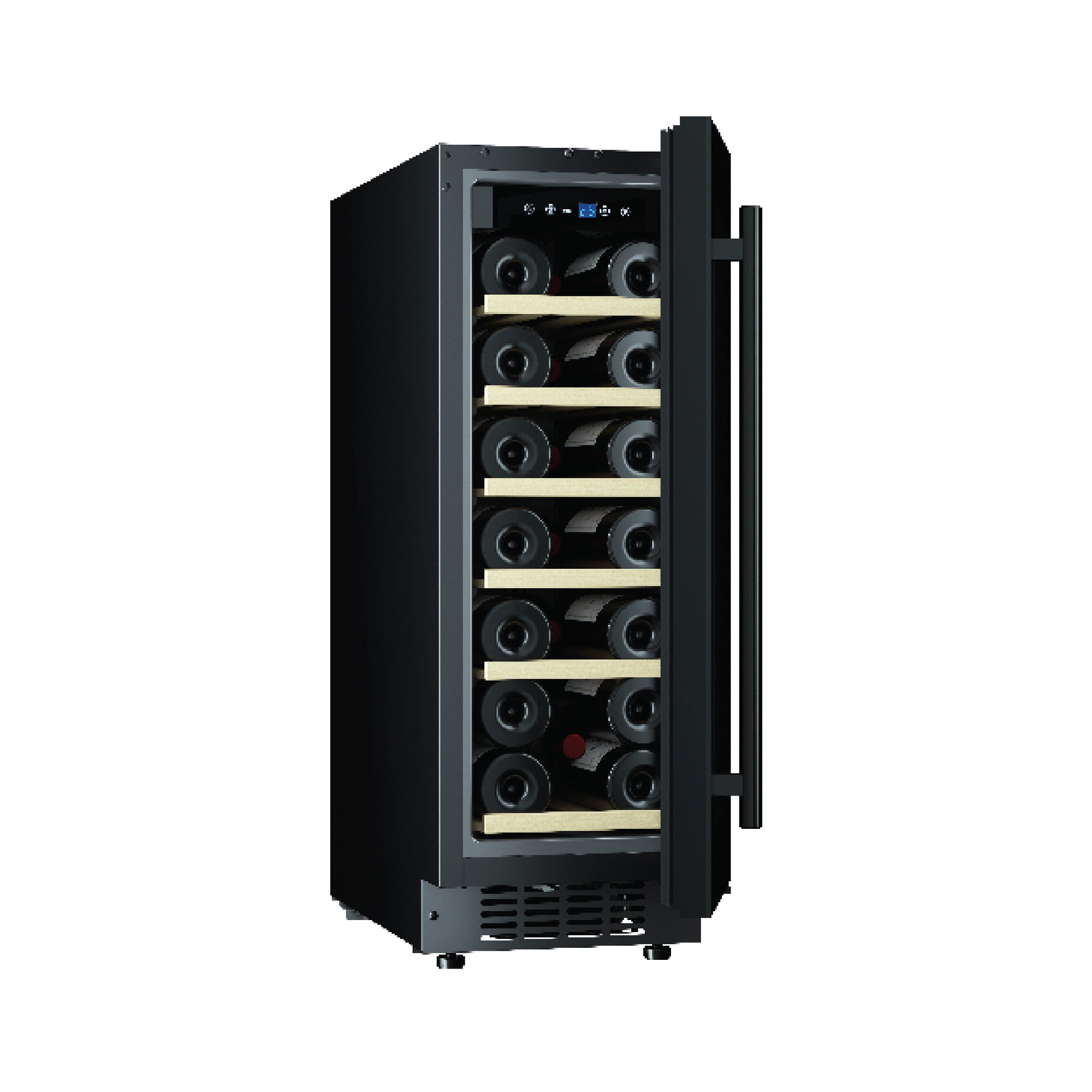 20 Bottles Slim Wine Chiller | 3 Layered Anti-UV Glass, Beechwood Shelves