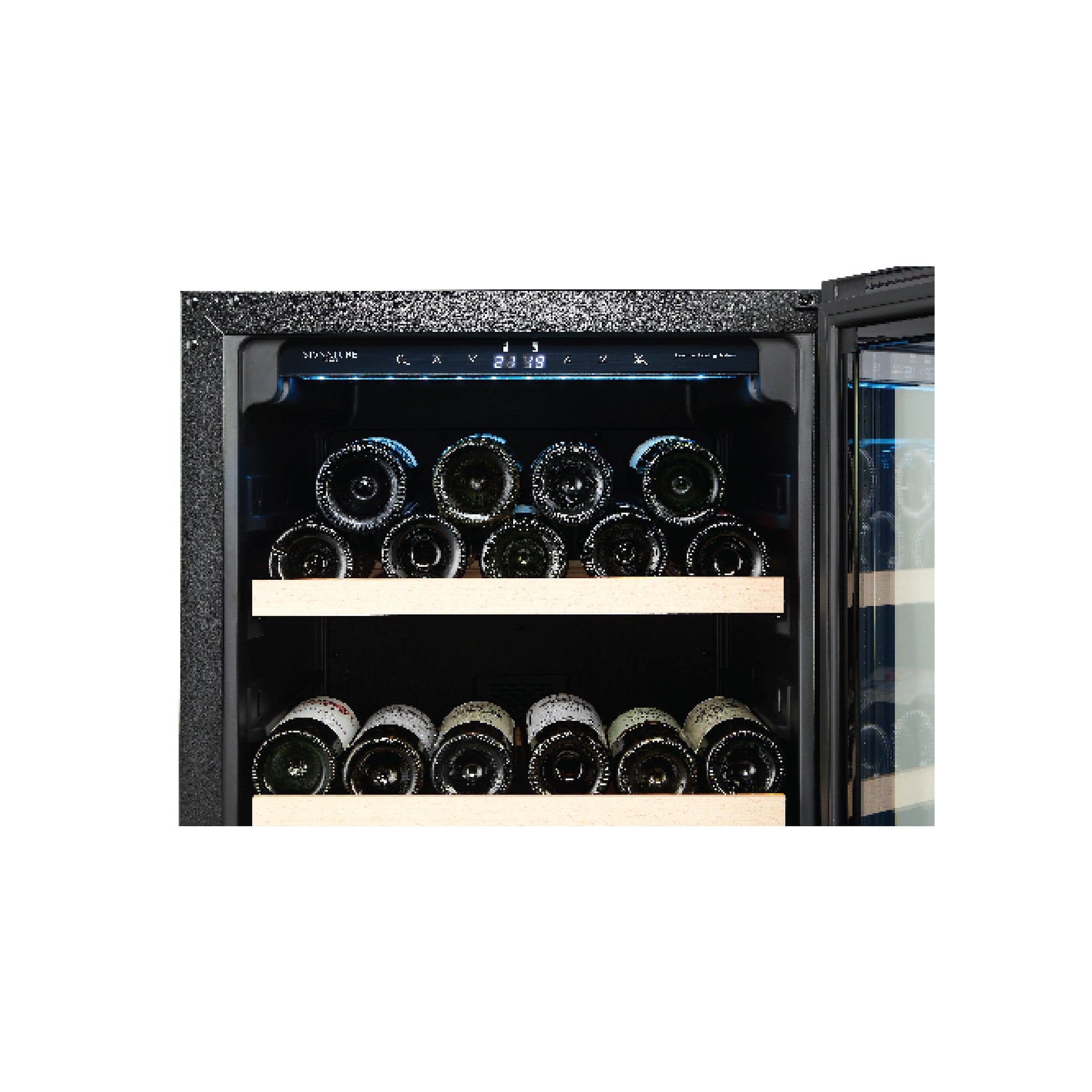 98 Bottles Dual Zone Wine Chiller | 3 Layered Anti-UV Glass, Beechwood Shelves