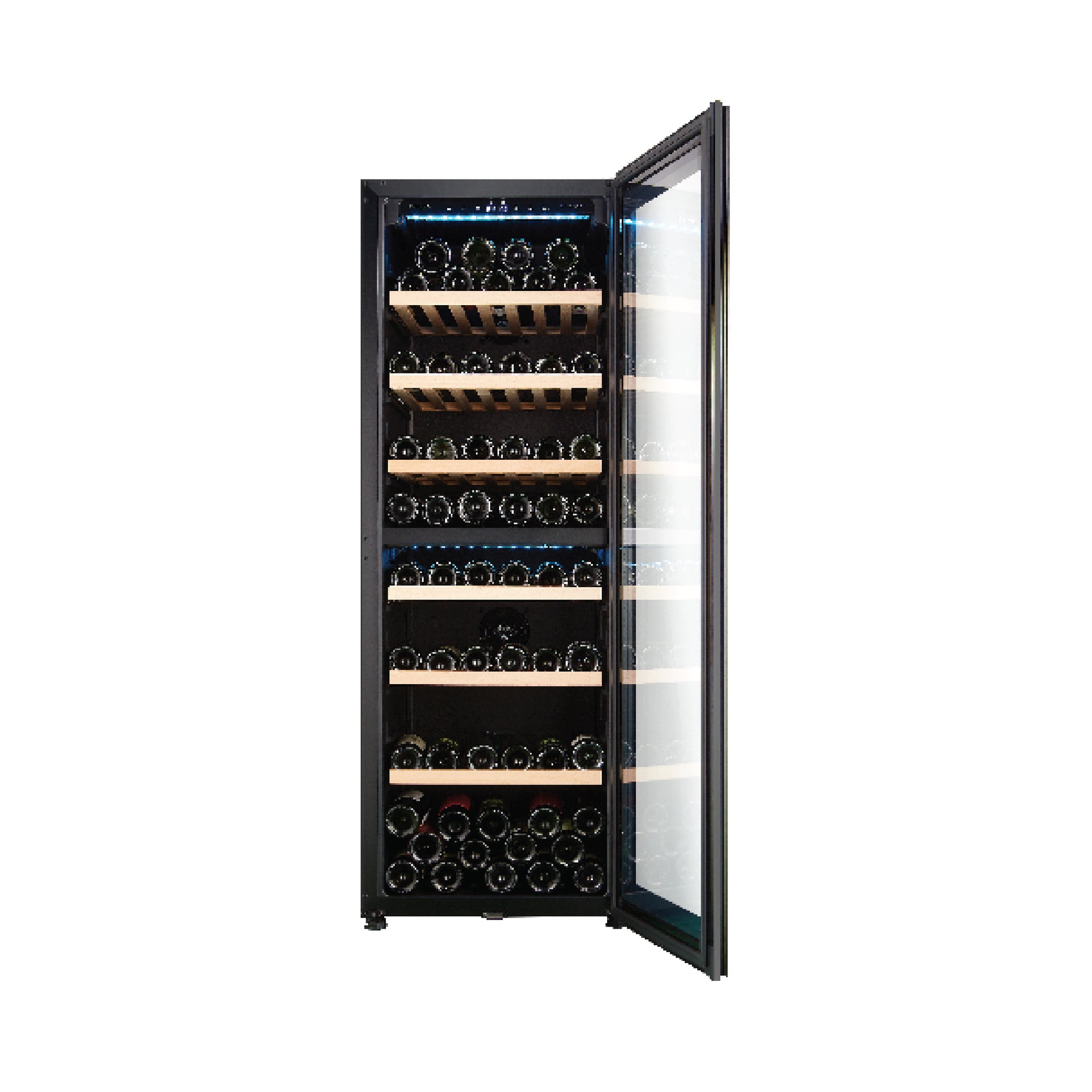 98 Bottles Dual Zone Wine Chiller | 3 Layered Anti-UV Glass, Beechwood Shelves