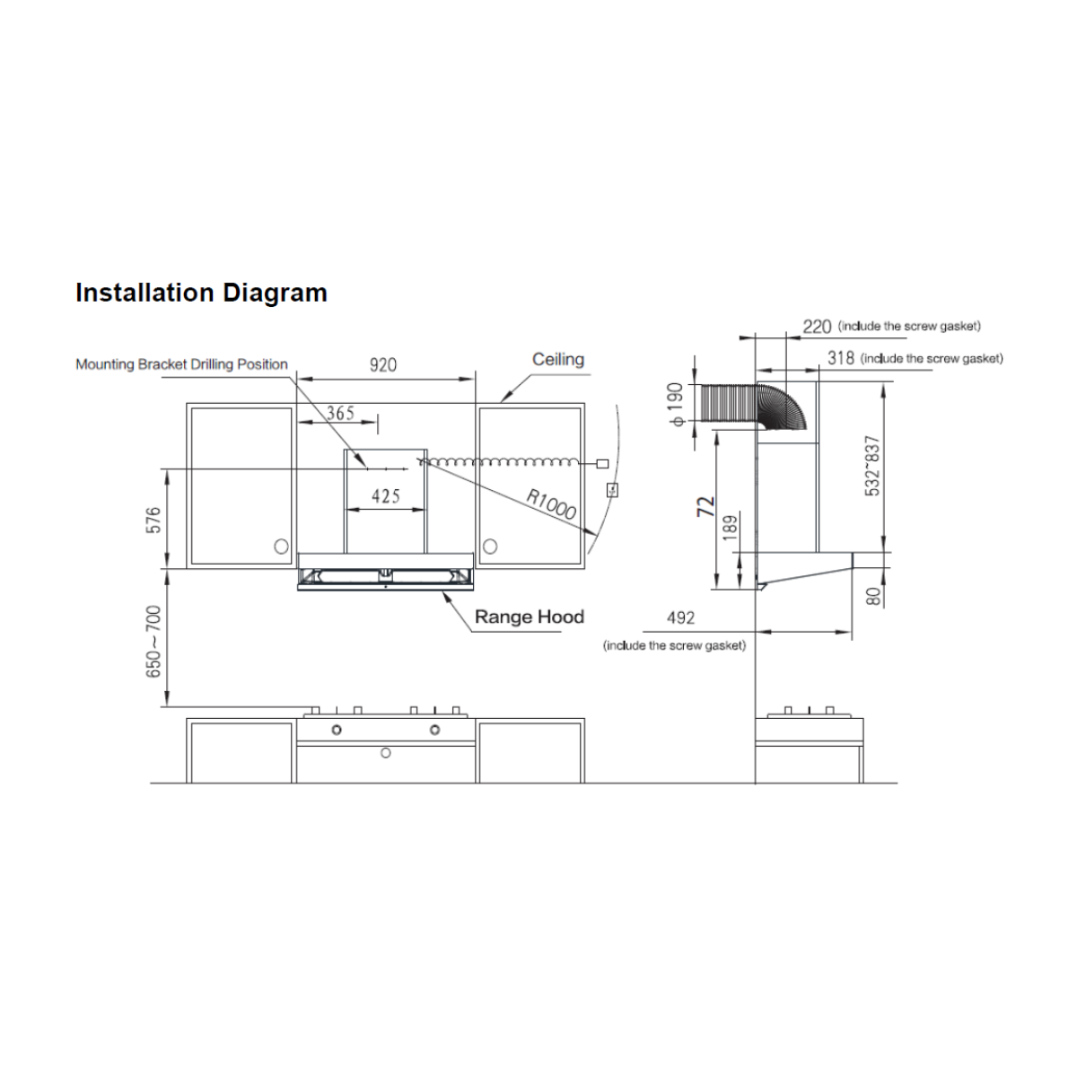 90cm 2000m3/h T-Shaped Chimney Hood